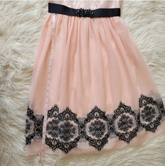 Bonnie Jean Dress Sz 16 Black Pink Overlay Sequin Tulle Holiday Sheer Sleeveless - Picture 8 of 9
